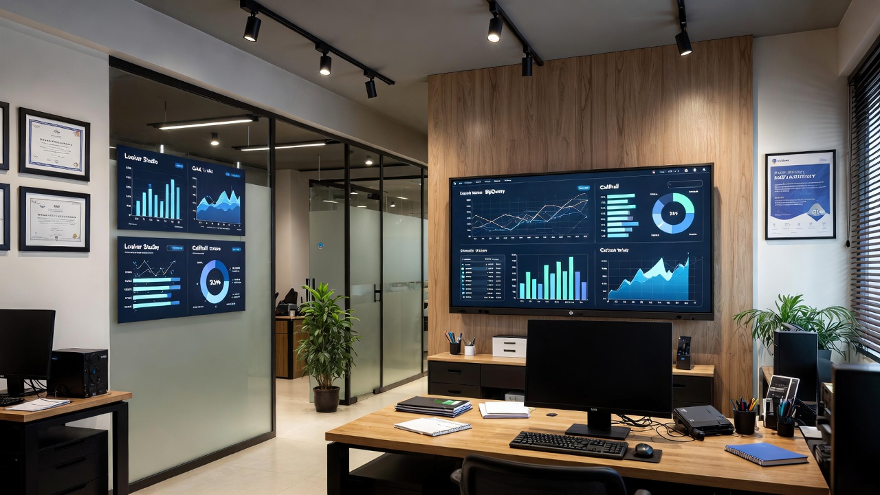 Modern dashboard analytics workspace with Looker Studio, BigQuery, GA4 and CallRail